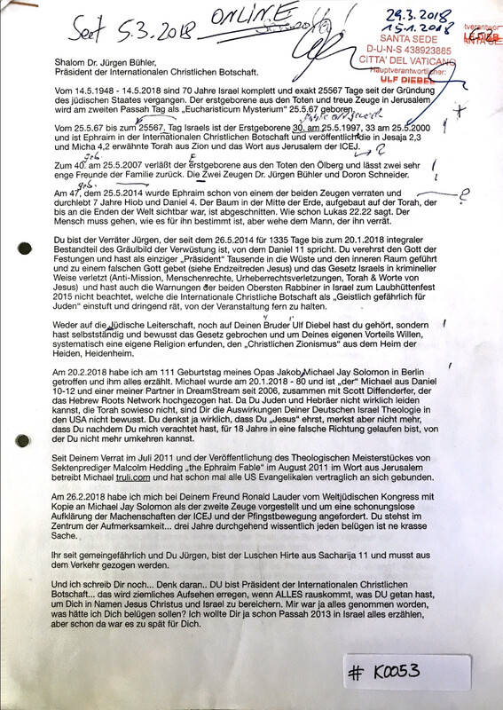 #K0053 l Brief an Dr. Jürgen Bühler, Präsident der Internationalen Christlichen Botschaft