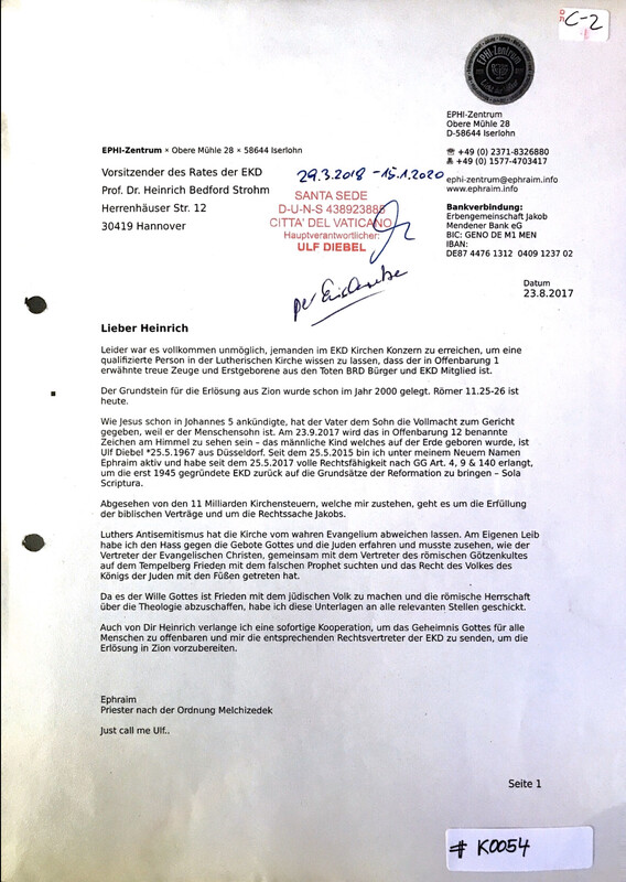 #K0054 l Brief an den Vorsitzenden des Rates der EKD - Professor Dr. Heinrich Bedford Strohm