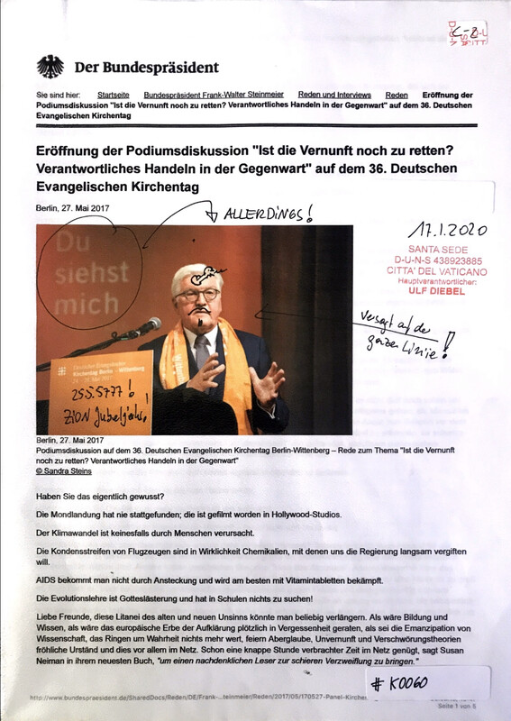 #K0060 l Der Bundespräsident - Frank Walter Steinmeier l Eröffnung der Podiumsdiskussion “Ist die Vernunft noch zu retten? Verantwortliches Handeln in der Gegenwart” l 36. Evangelischer Kirchentag