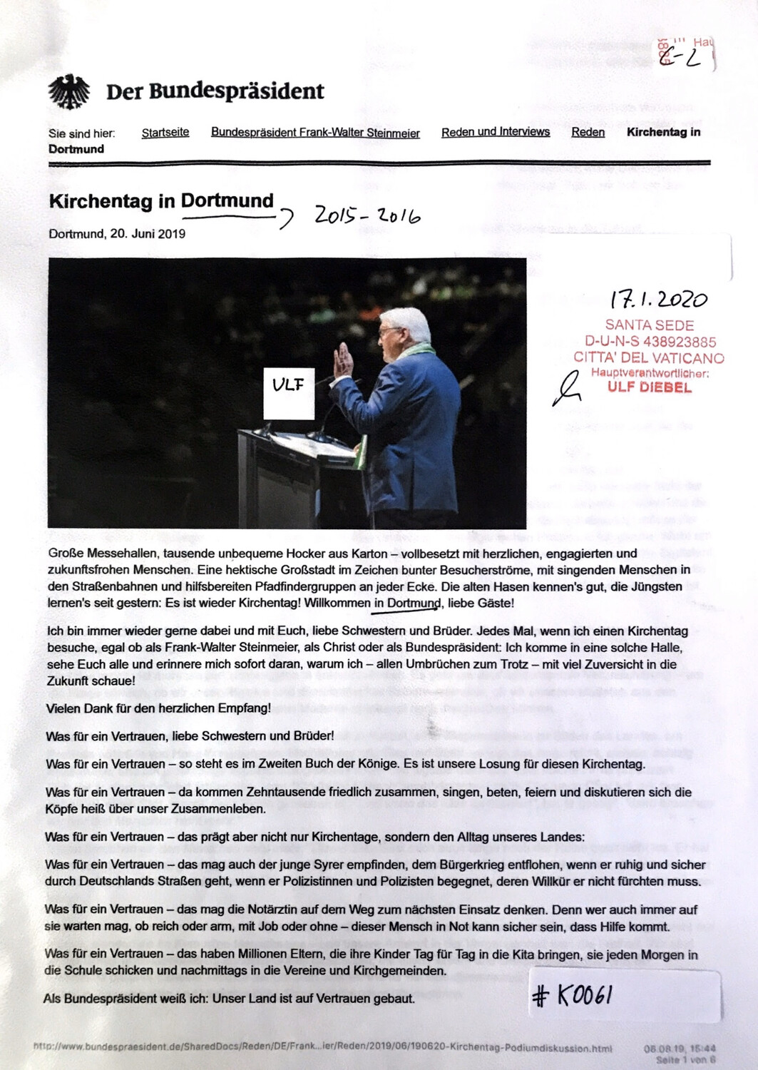 #K0061 l Kirchentag in Dortmund - Der Bundespräsident l 20.06.2019