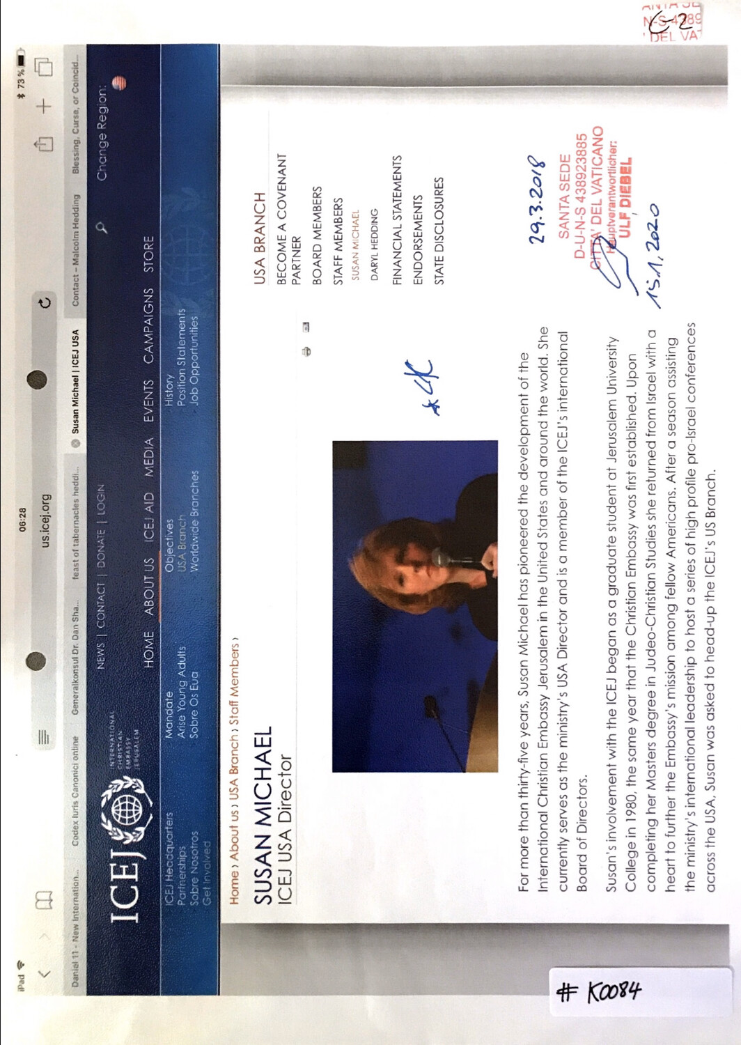 #K0084 l ICEJ - Susan Michael, ICEJ USA Director 