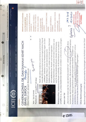 #K0085 l ICEJ - Generalkonsul Dr. Dan Shaham kehrt nach Israel zurück, written by Lisa Schmid