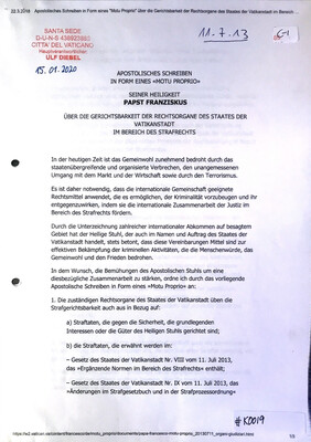 #K0019 l Apostolisches Schreiben in Form eines “Motu Proprio” 