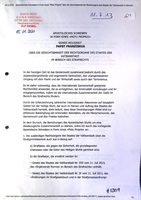 #K0019 l Apostolisches Schreiben in Form eines “Motu Proprio” 