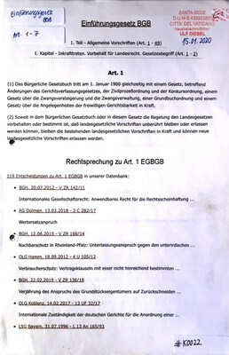 #K0022 l Einführungsgesetz - Artikel 1 l Rechtsprechung zu Art.1 EGBGB