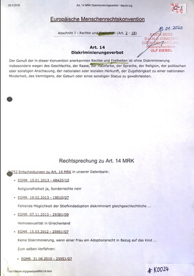 #K0024 l Europäische Menschenrechtskonvention l Art.14 - Diskriminierungsverbot