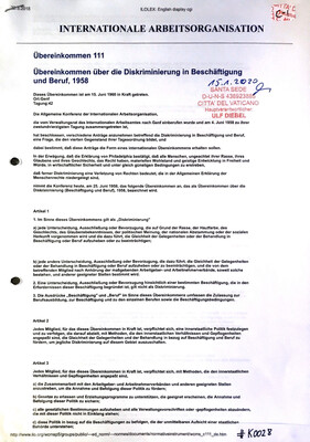 #K0028 l Internationale Arbeitsorganisation - Übereinkommen 111
