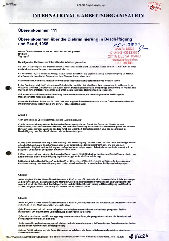 #K0028 l Internationale Arbeitsorganisation - Übereinkommen 111