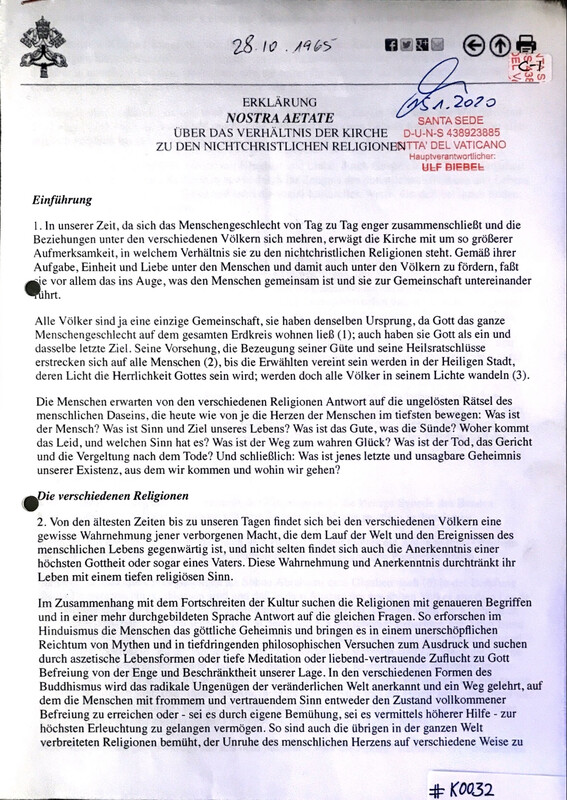 #K0032 l Erklärung Nostra Aetate - Über das Verhältnis der Kirche zu den nichtchristlichen Religionen 