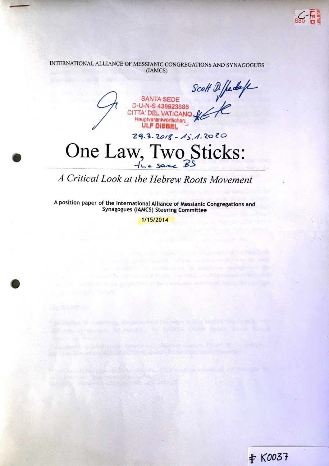 #K0037 l One Law, Two Sticks: A Critical Look at the Hebrew Roots Movement