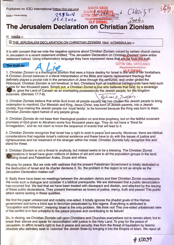 #K0039 l The Jerusalem Declaration on Christian Zionism, published on ICEJ International 