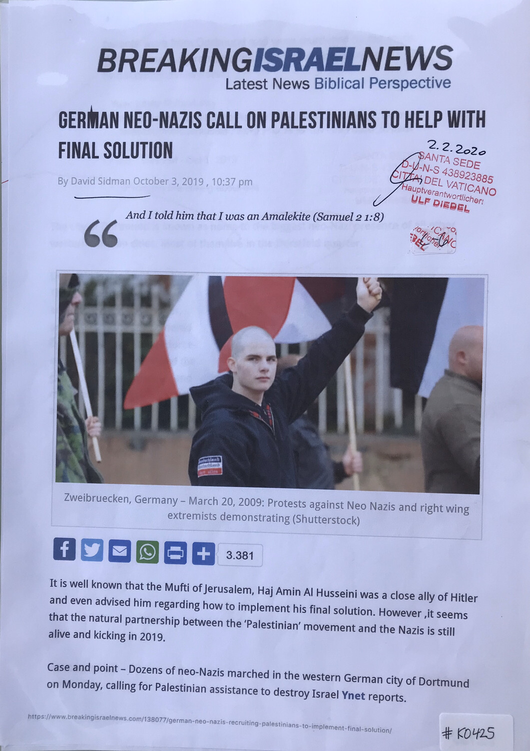 #K0425 l Breaking Israel News - German Neo-Nazis call on Palestinians to help with final solution by David Sidman