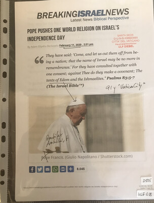 #U018 l BreakingIsraelNews - Pope pushes One World Religion on Israel’s Independence Day 