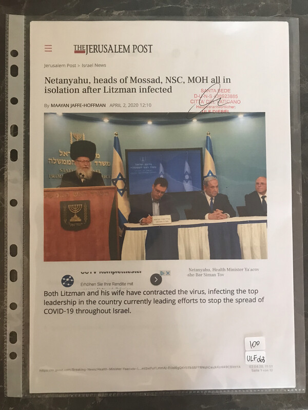 #U063 l The Jerusalem Post - Netanyahu, heads of Mossad, NSC, MOH all in isolation after Litzman infected