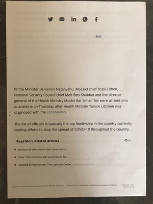 #U063 l The Jerusalem Post - Netanyahu, heads of Mossad, NSC, MOH all in isolation after Litzman infected