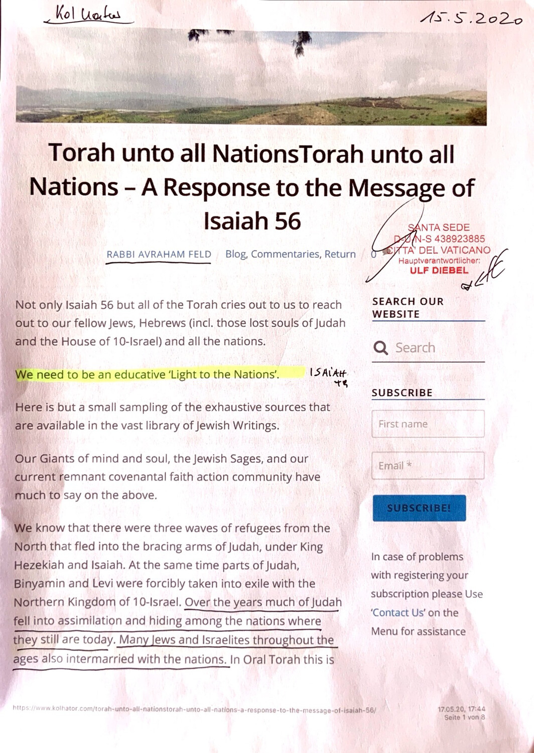 #U065 l Torah unto all Nations - A Response to the Message of Isaiah 56 - Rabbi Avraham Feld