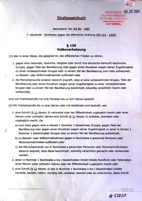 #K0020 l Strafgesetzbuch l §130 - Volksverhetzung