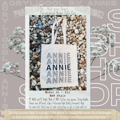 Personalized Name in a Tote Bag - Model 01: B&W Style Personalized Name in a Tote Bag - Model 01: B&W Style