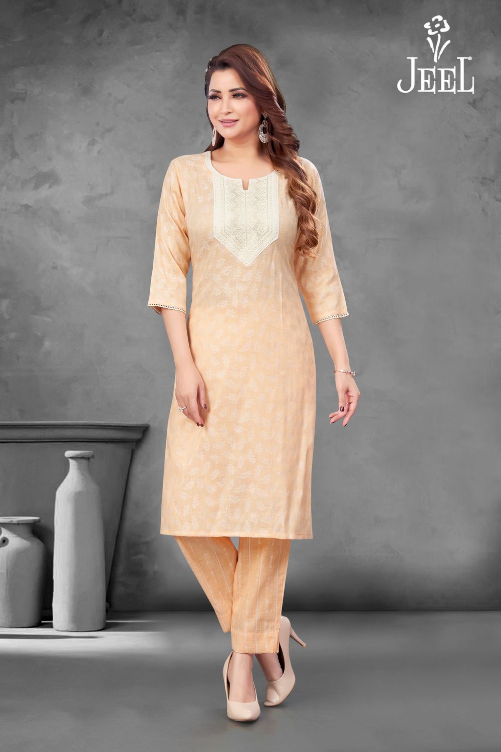 JEEL Kurti &amp; Pant Set - Peach
