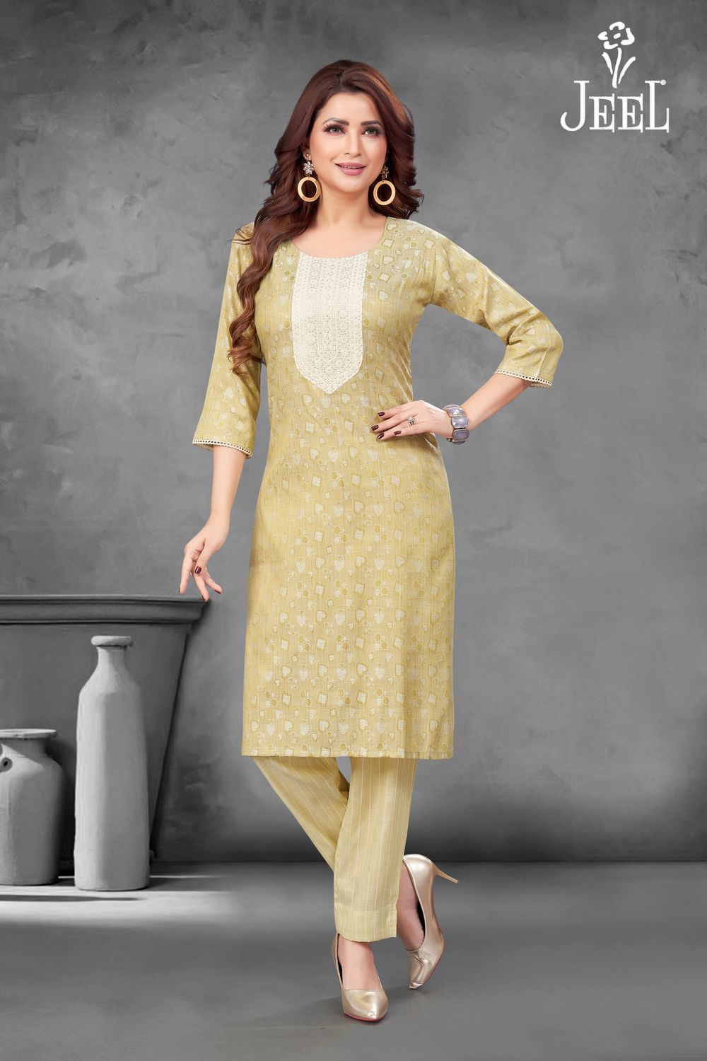JEEL Kurti &amp; Pant Set - Pista Green