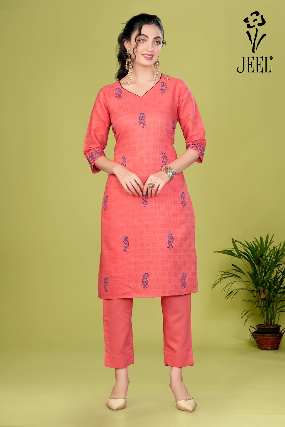 JEEL Kurti &amp; Pant Set - Peach