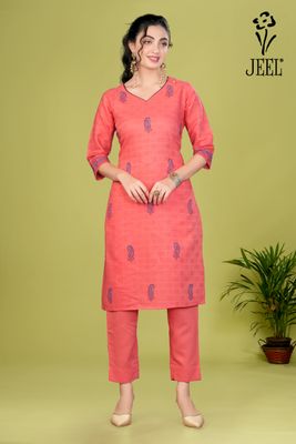 JEEL Kurti &amp; Pant Set - Peach