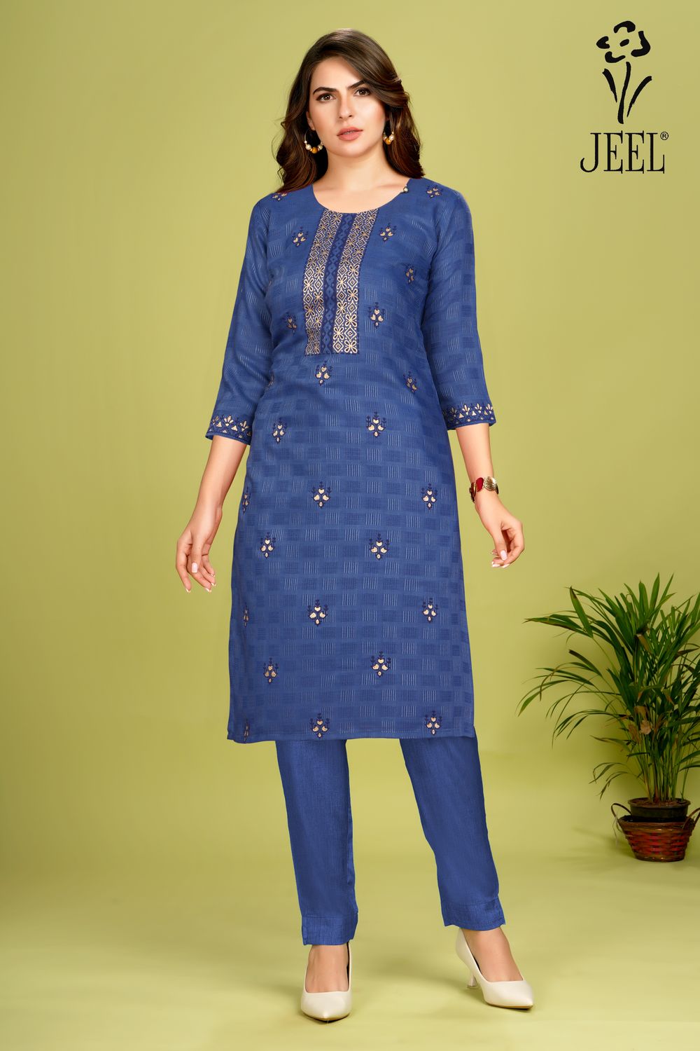 JEEL Kurti &amp; Pant Set - Denim Blue