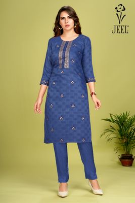 JEEL Kurti &amp; Pant Set - Denim Blue