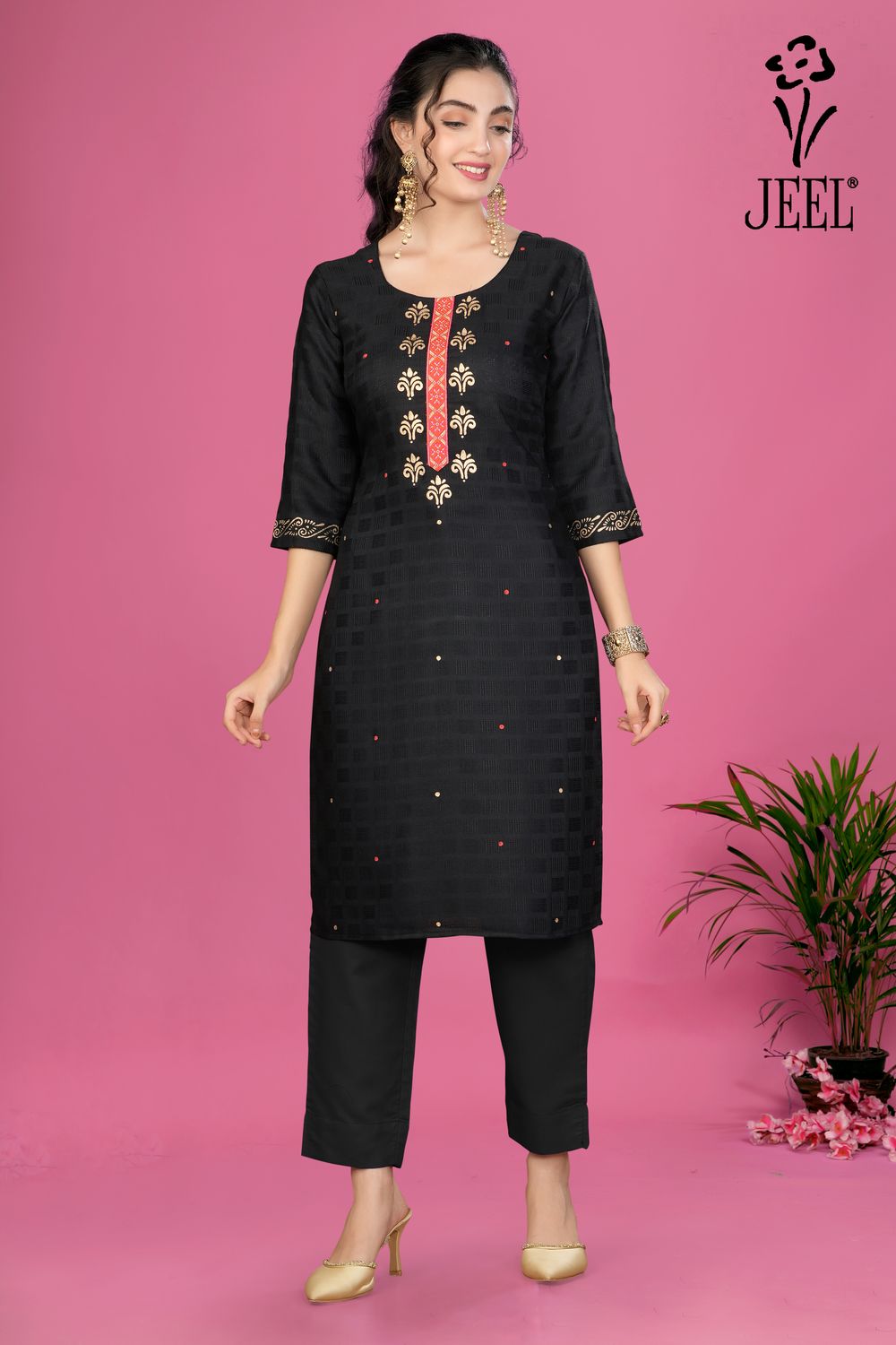JEEL Kurti &amp; Pant Set - Black