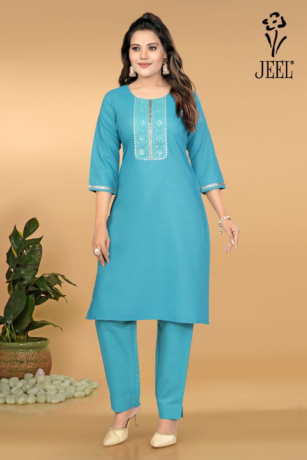 JEEL Kurti &amp; Pant Set - Sky Blue