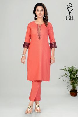 JEEL Kurti &amp; Pant Set - Peach