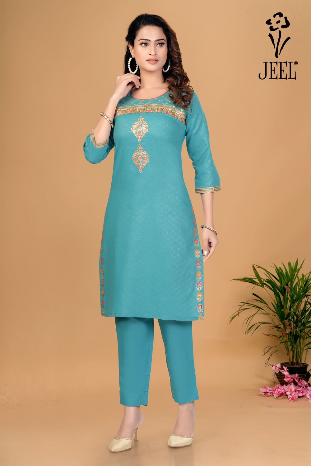 JEEL Kurti &amp; Pant Set - Sky Blue