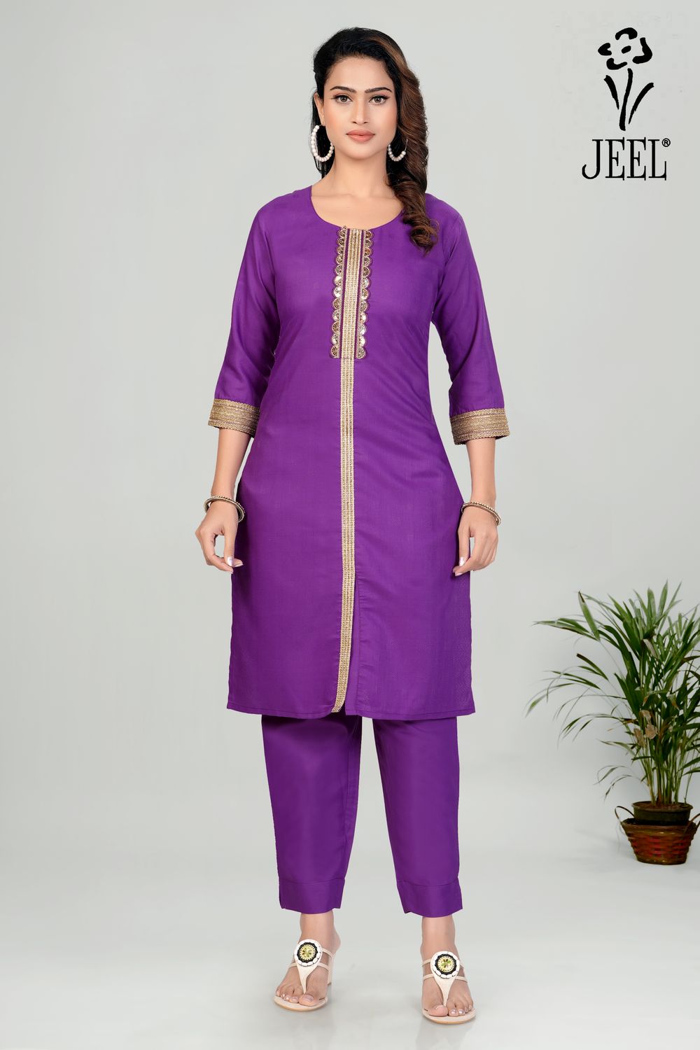 JEEL Kurti &amp; Pant Set - Purple