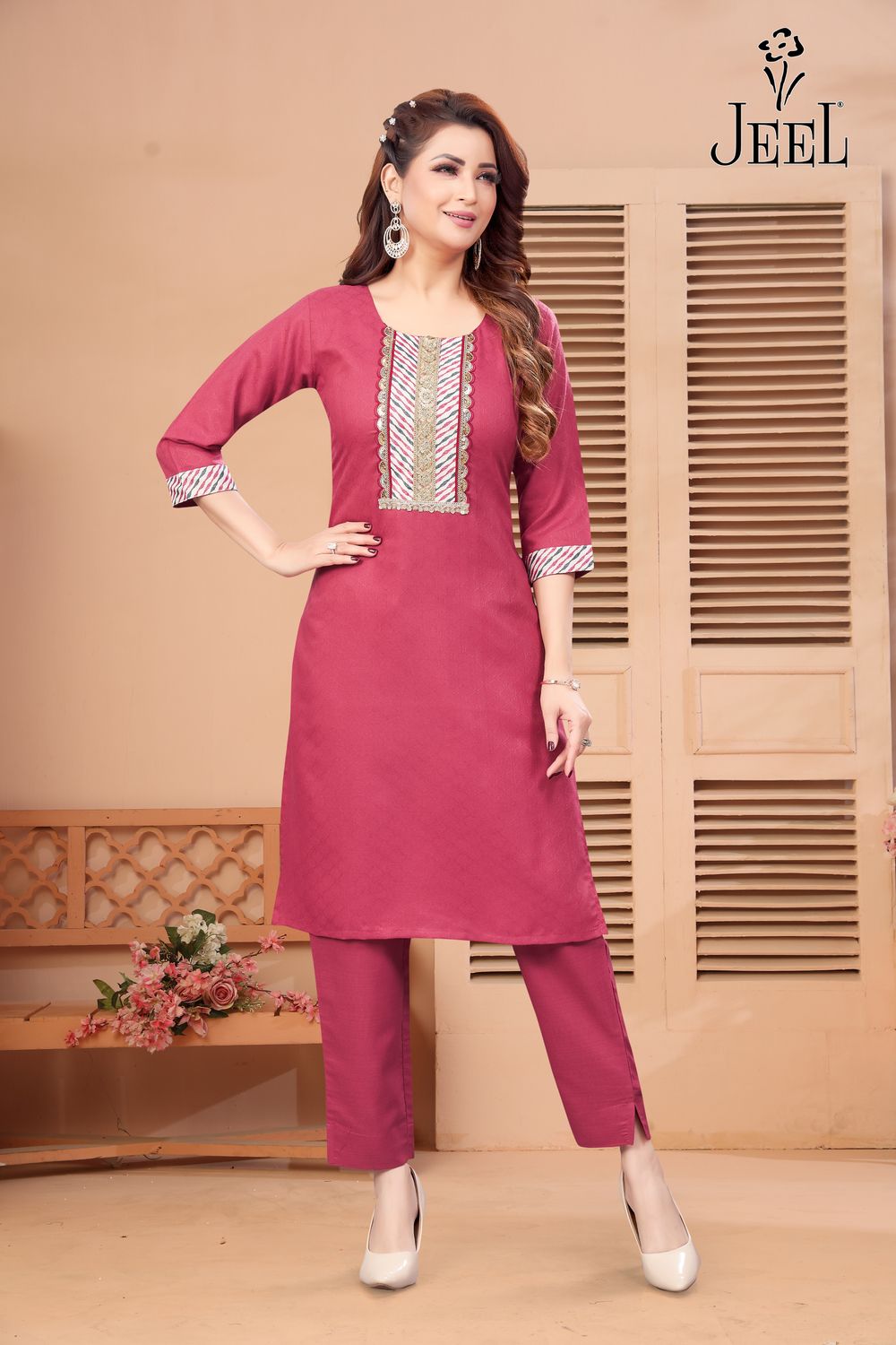 JEEL Kurti &amp; Pant Set - Magenta