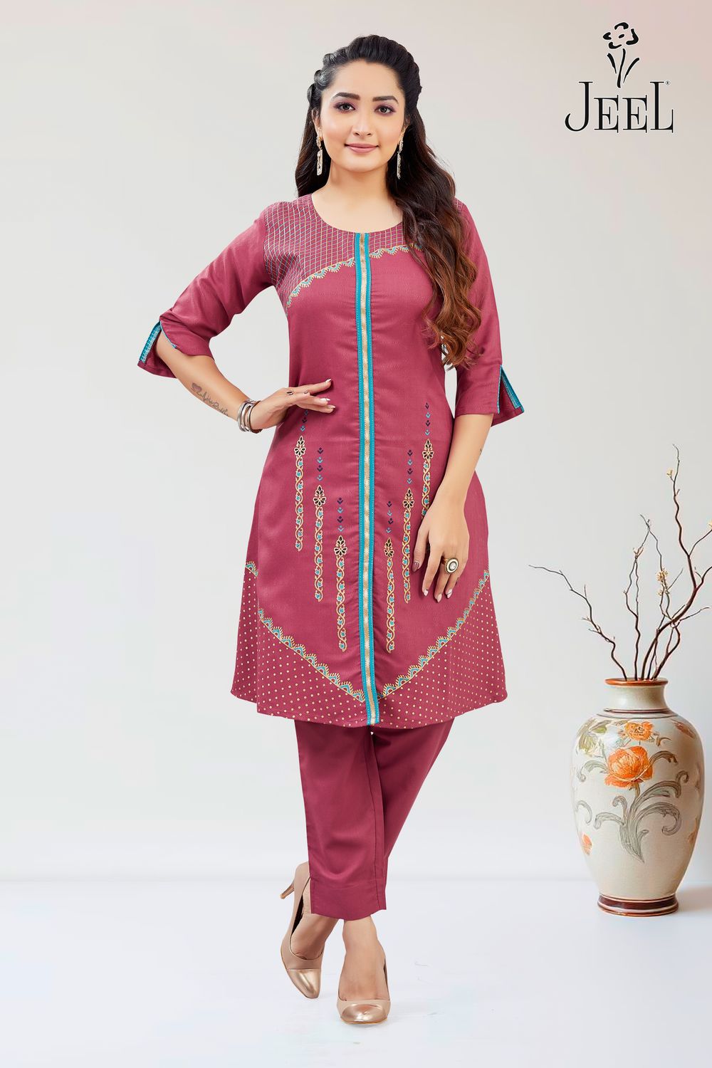 JEEL Kurti &amp; Pant Set - Magenta
