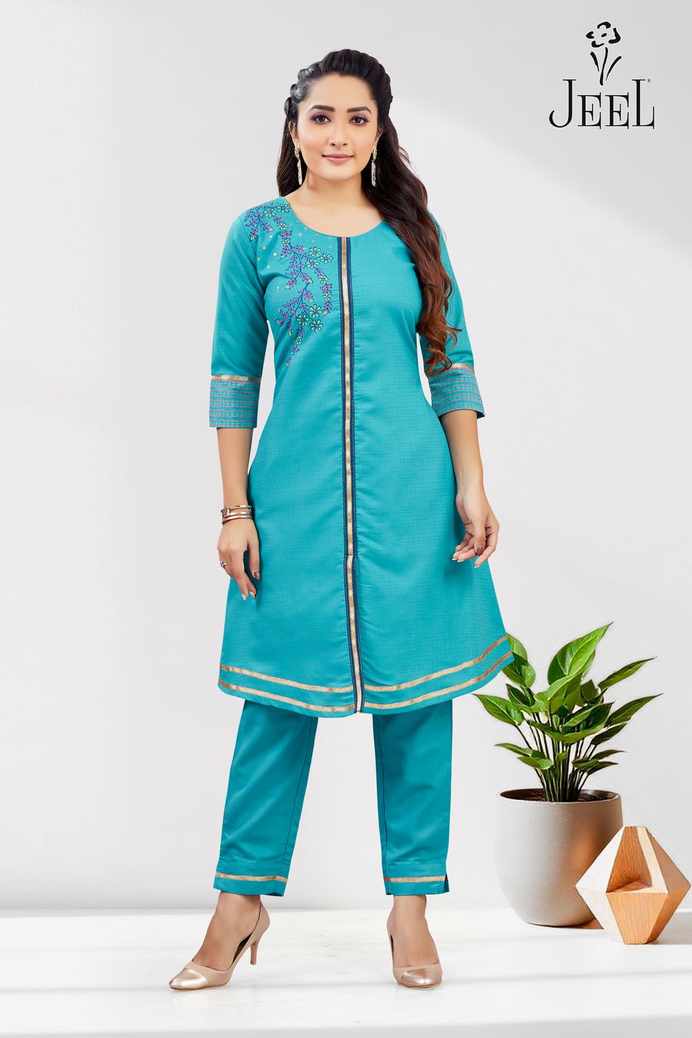 JEEL Kurti &amp; Pant Set - Sky Blue