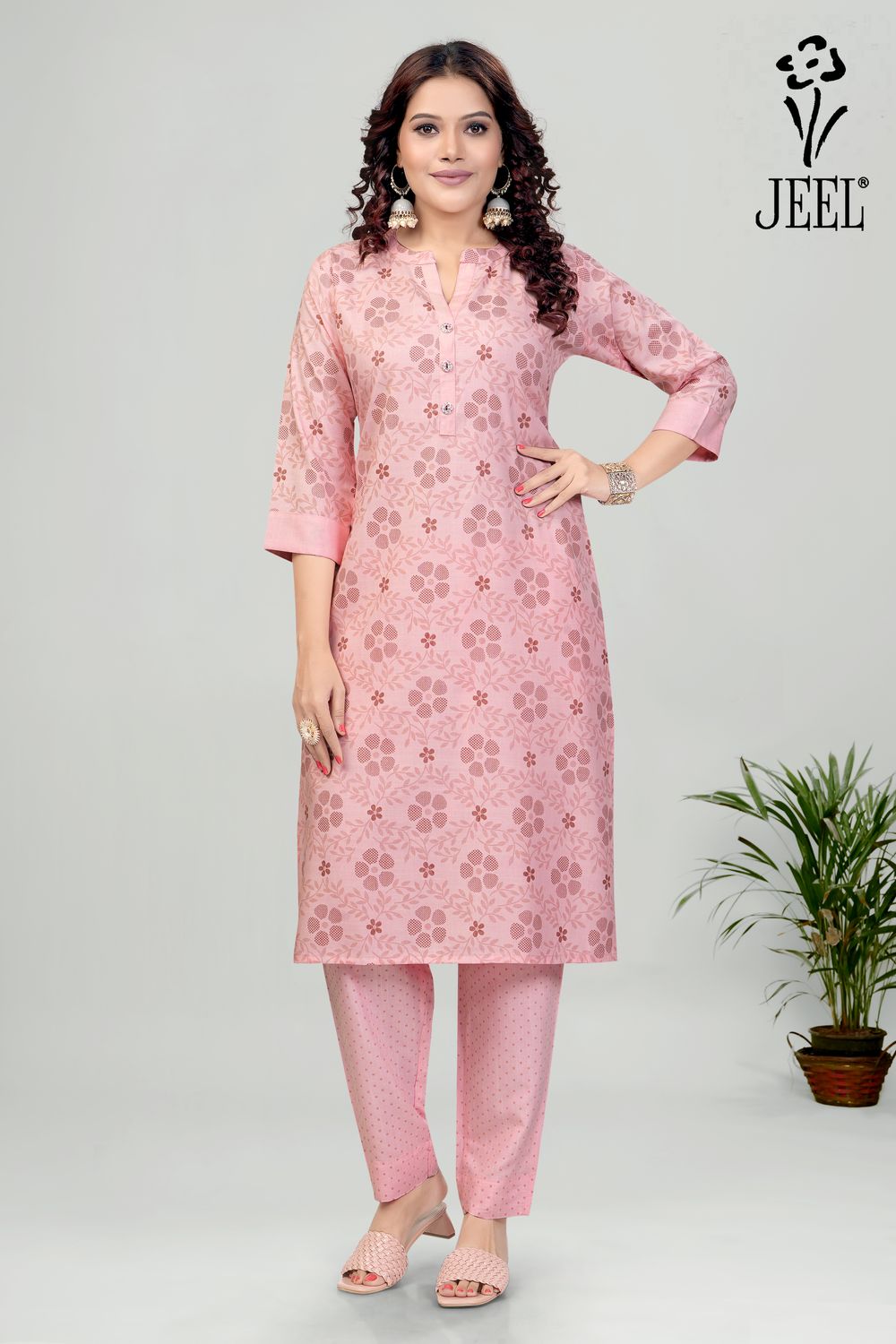 JEEL Kurti &amp; Pant Set - Light Pink