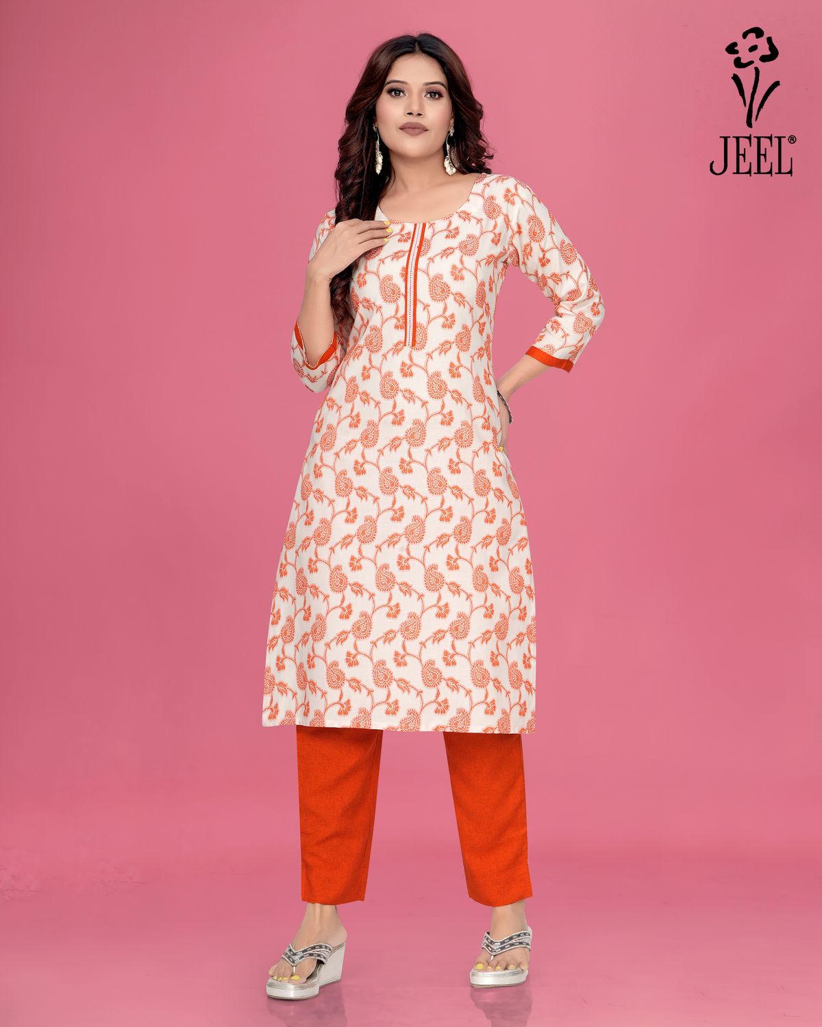 JEEL Kurti &amp; Pant Set - Orange