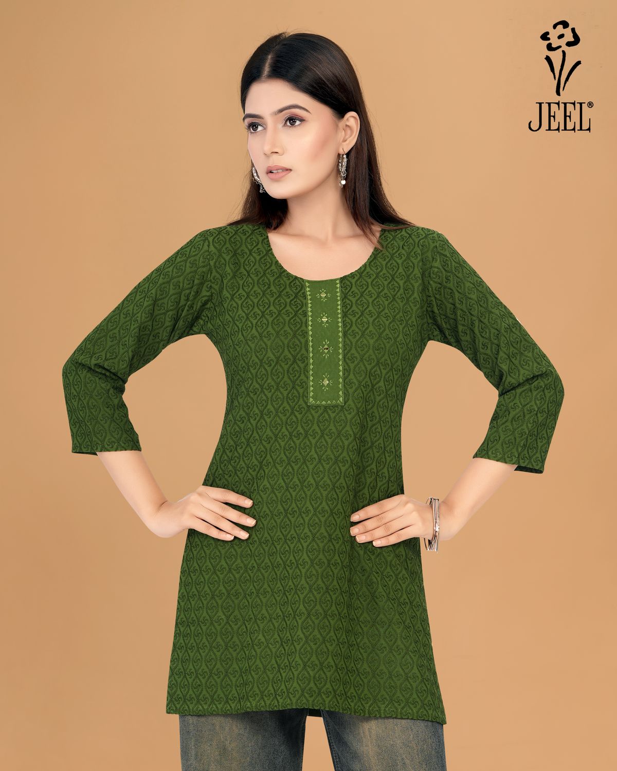 JEEL Short Kurti - Mehendi Green