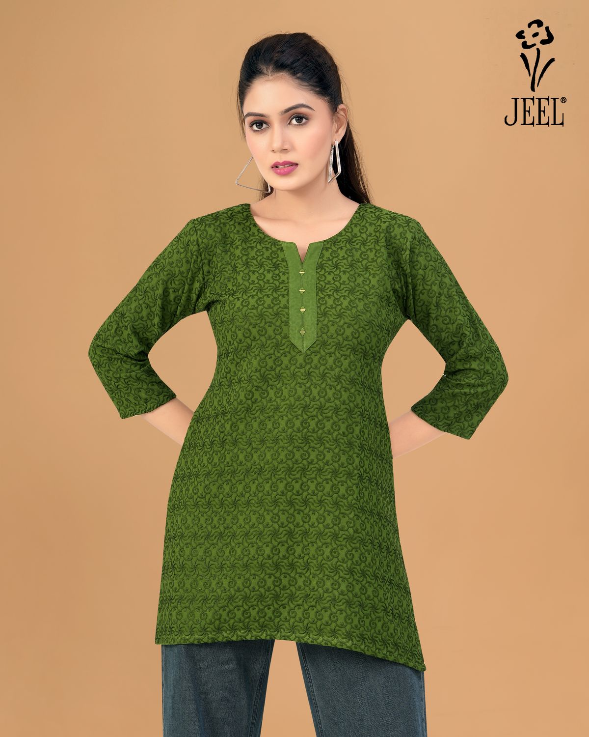 JEEL Short Kurti - Mehendi Green