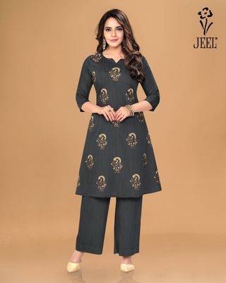 JEEL Kurti &amp; Plazo Set - Grey