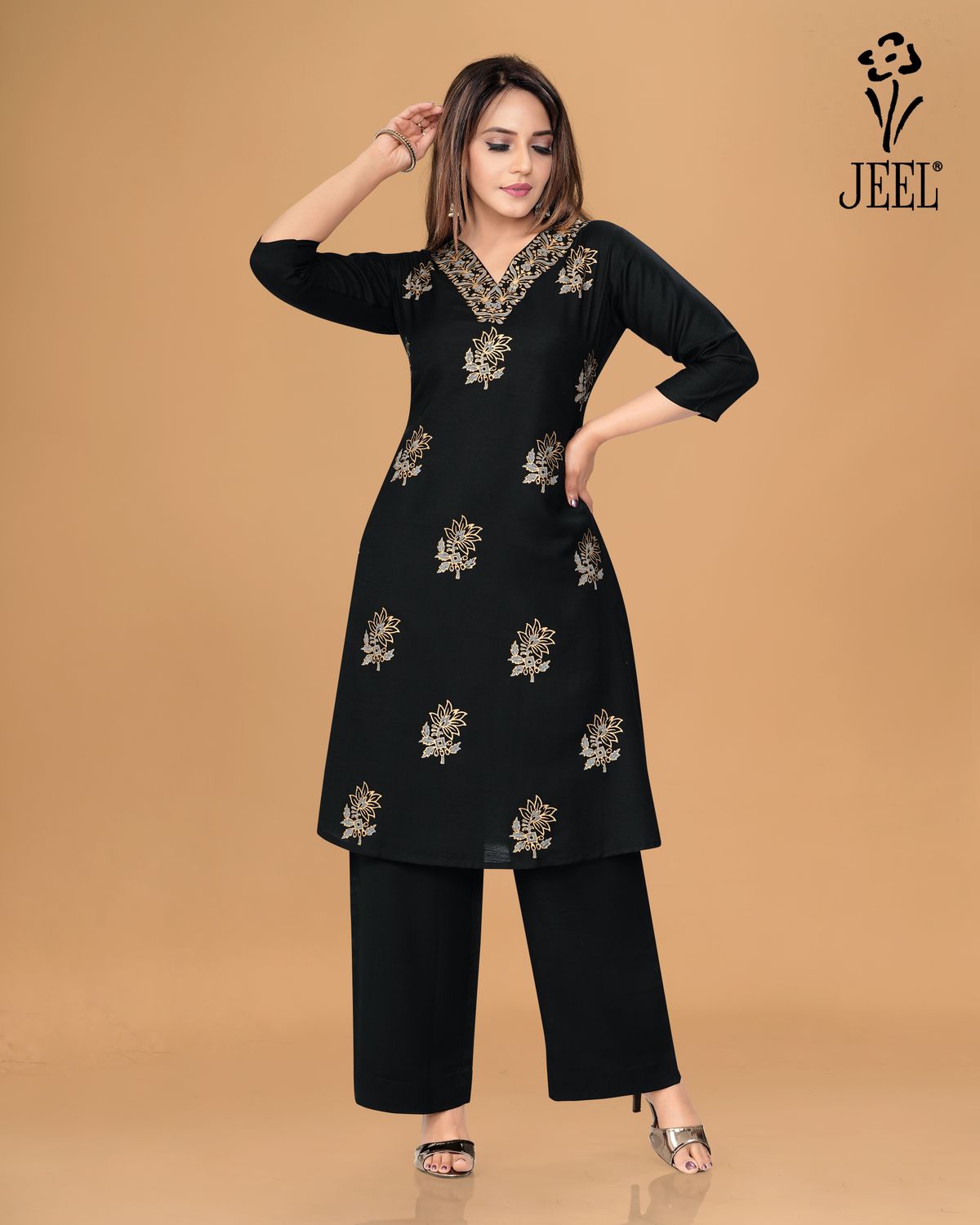 JEEL Kurti &amp; Plazo Set - Black