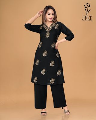 JEEL Kurti &amp; Plazo Set - Black