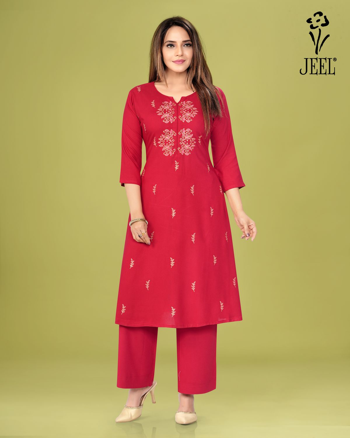 JEEL Kurti &amp; Plazo Set - Red