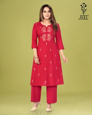 JEEL Kurti &amp; Plazo Set - Red