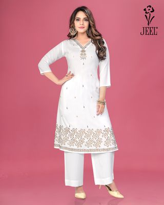 JEEL Kurti &amp; Plazo Set - White