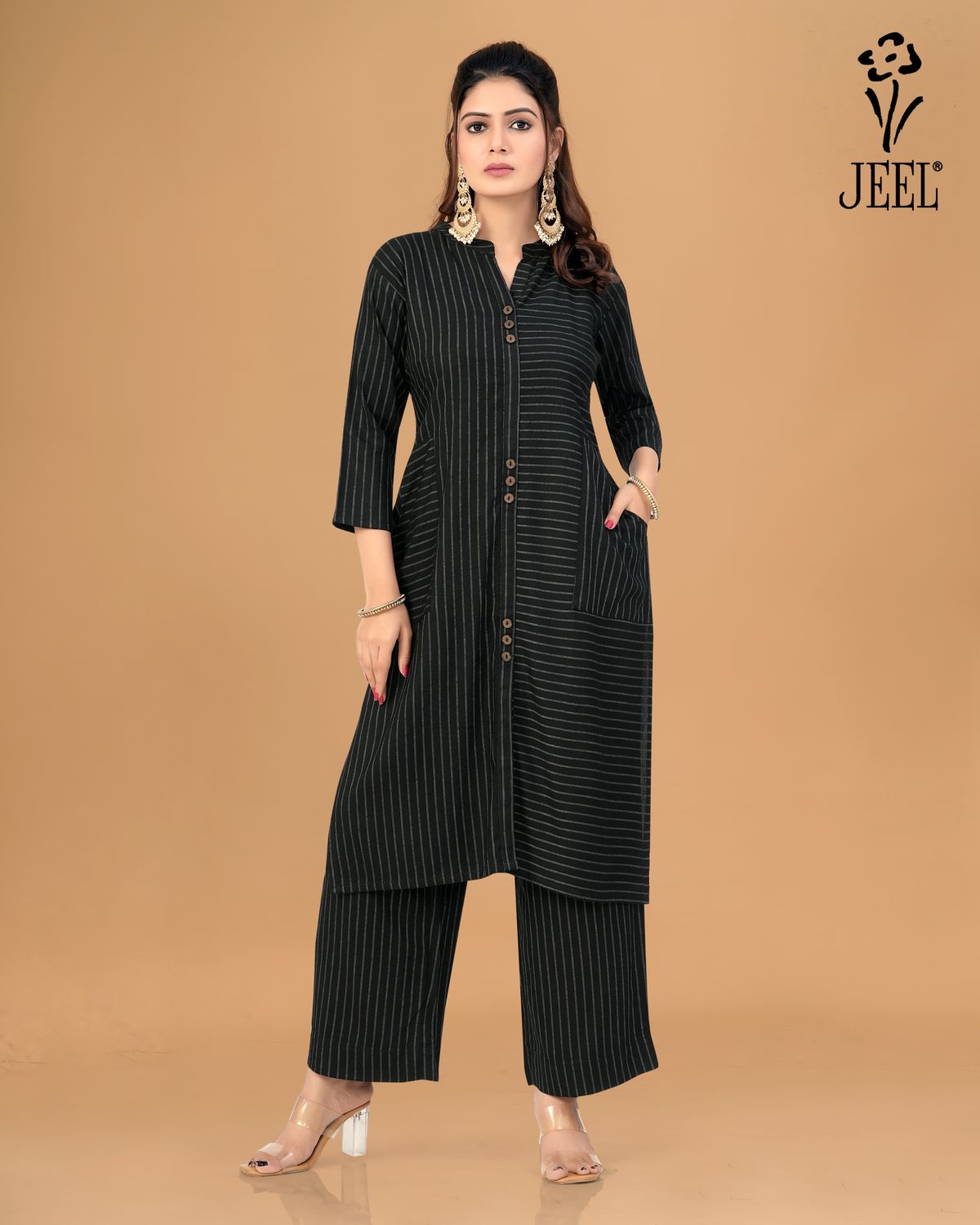 JEEL Kurti &amp; Plazo Set - Black