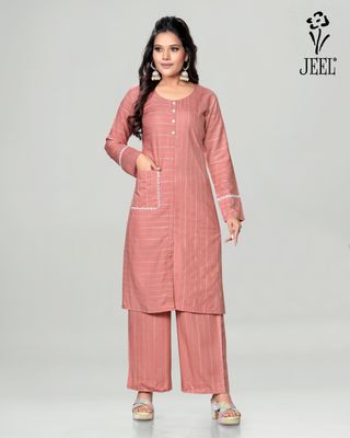 JEEL Kurti &amp; Plazo Set - Peach