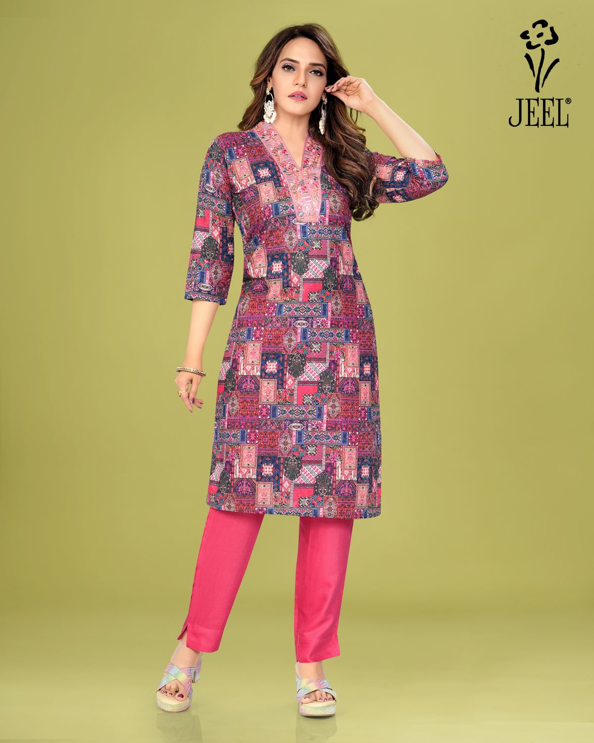 JEEL Kurti &amp; Pant Set - Chikan