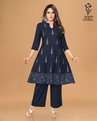 JEEL Kurti &amp; Plazo Set - Navy Blue